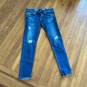 AG The Nikki relaxed skinny jean in medium wash with deconstruction.